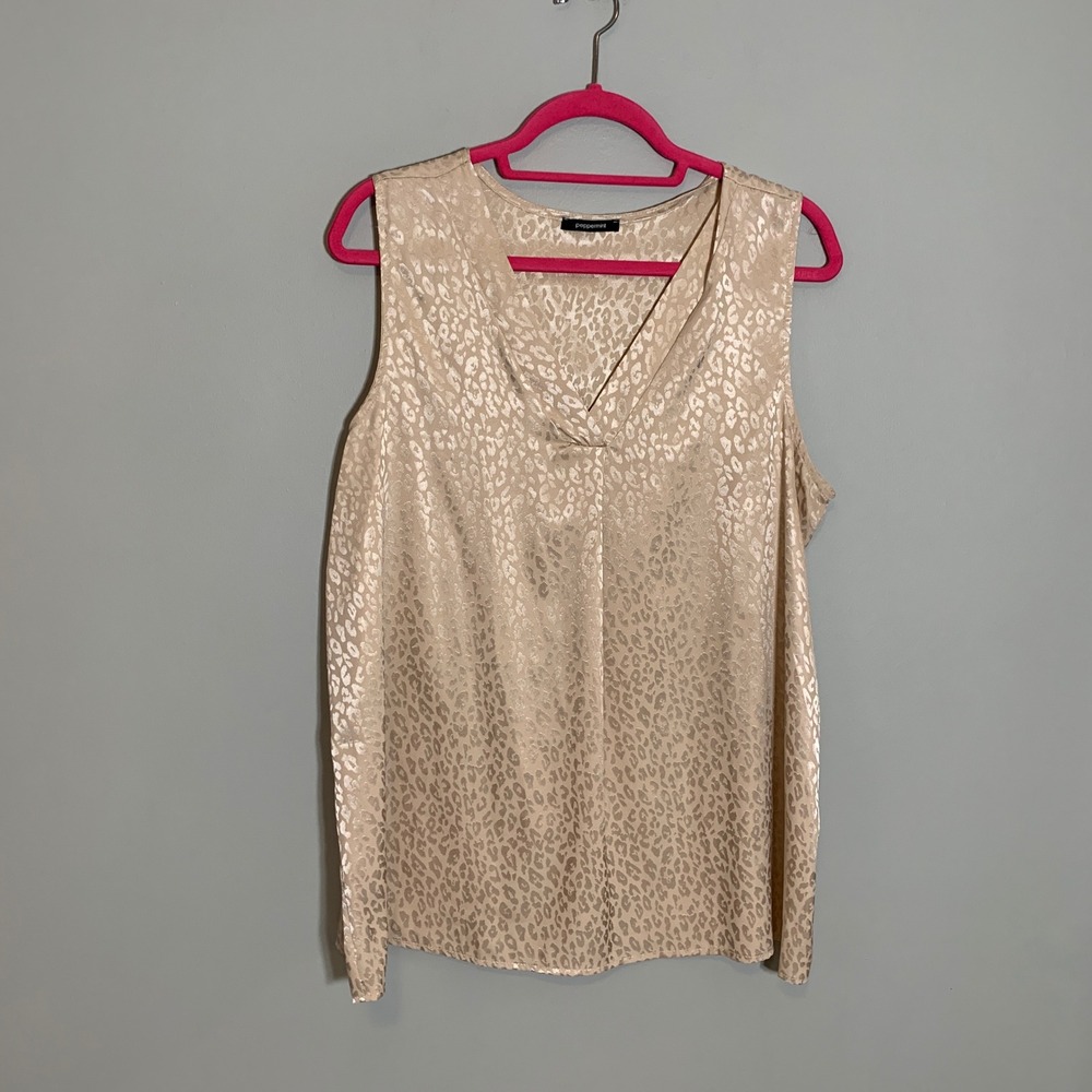Peppermint Leopard Print V Neck Sleeveless Satin‎ Finish Blouse Top Plus Size